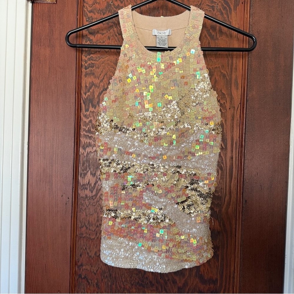 Caché Iridescent Sequin Top